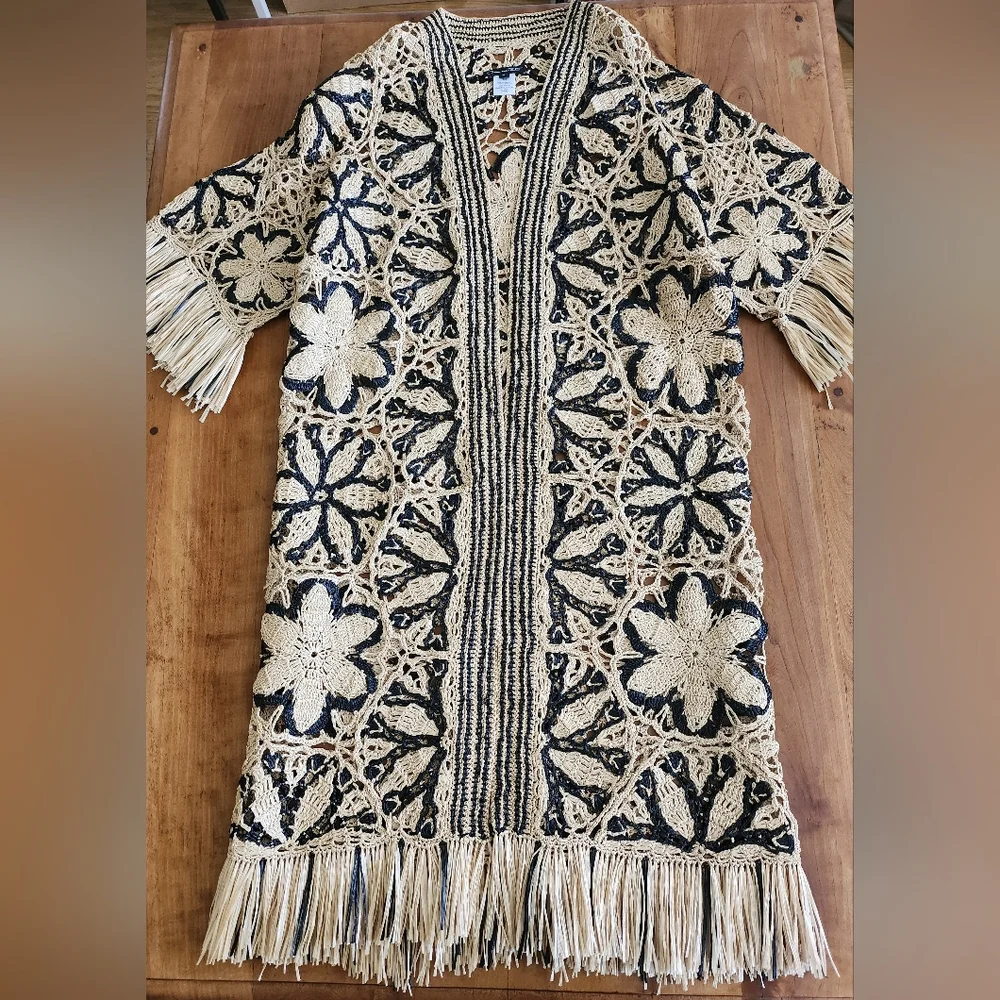 Oscar de la Renta 2020 Open Front Raffia Cardigan - Picture 1 of 13